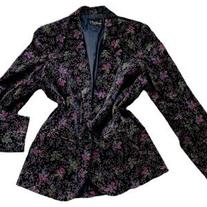 TR Bentley Velvet Floral Blazer Jacket 1-Button Pockets Sz 8 Black 55H